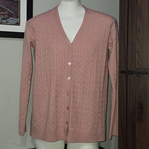 A New Day Cable Knit Cardigan Women Pink 7 Button ~~ Soft as Cashmere Size XS